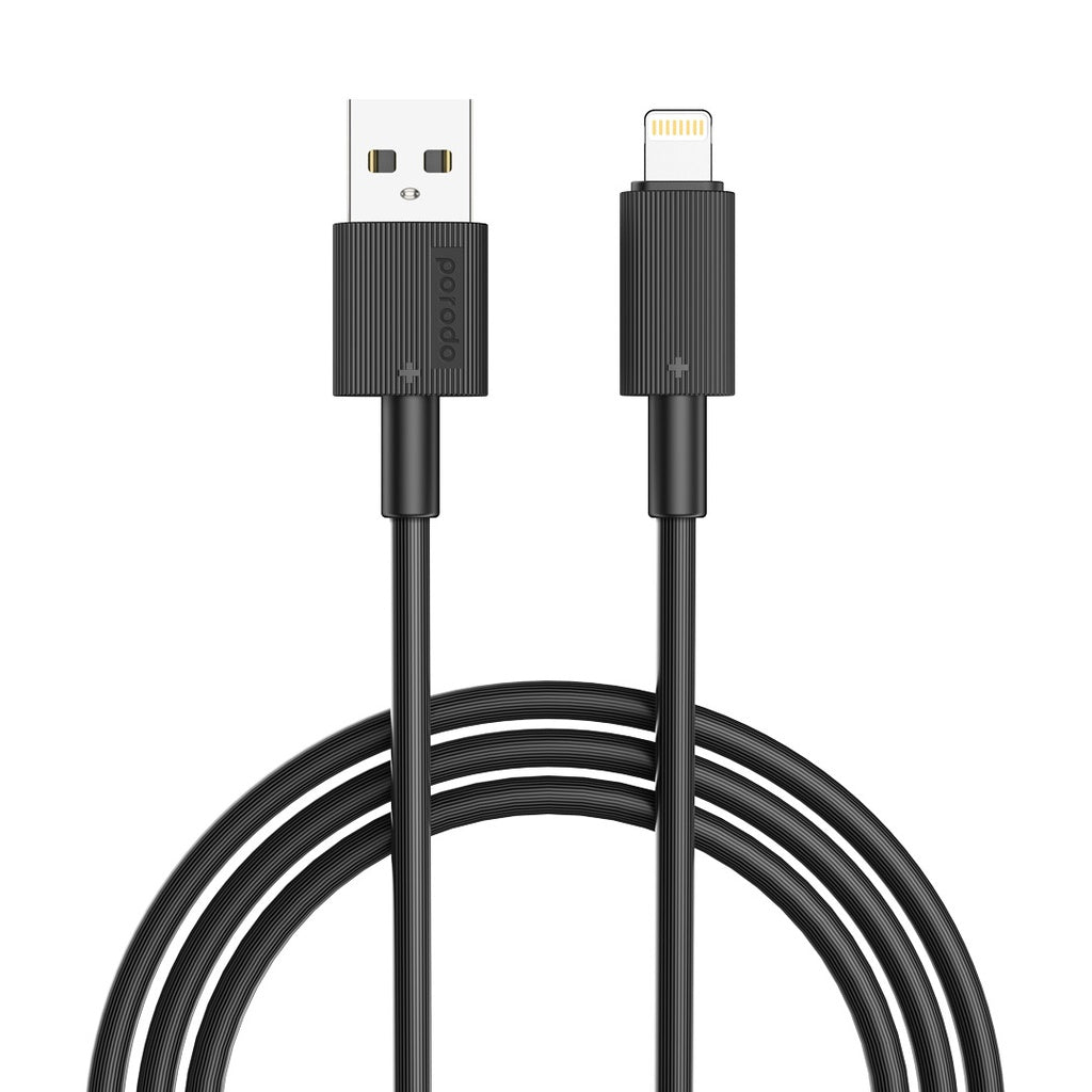 PD-CBL0002-BK , Porodo USB-A to Lightning Durable Charging Cable - Black PD-CBL0002-BK , Porodo USB-A to Lightning Durable Charging Cable - Black